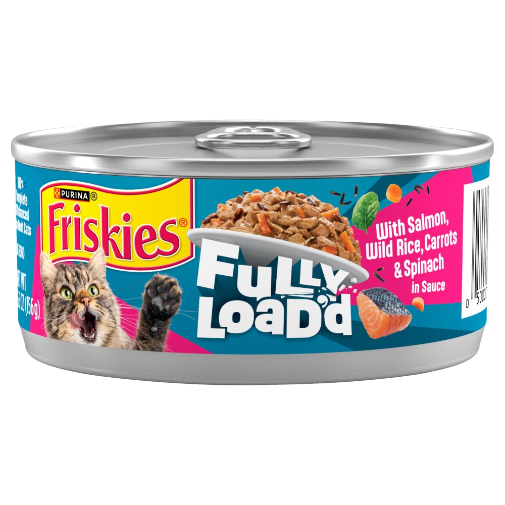Purina® Friskies® Fully Load’d Wet Cat Food Salmon Wild Rice Carrots Spinach in Sauce