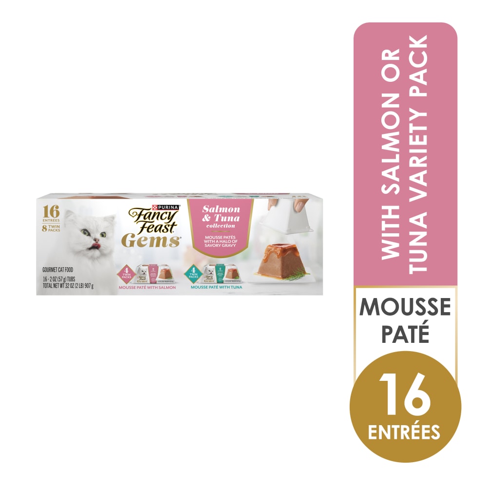 Fancy Feast Gems Pate Wet Cat Food Mousse Salmon or Tuna and a Halo of Savory Gravy Variety Pack