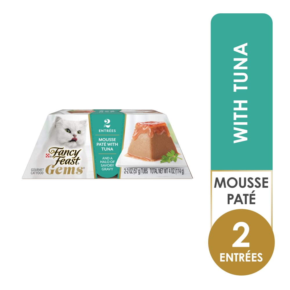 Purina Fancy Feast Gems Mousse Pate With Tuna and Halo of Savory Gravy Cat Food – 4 oz. Box