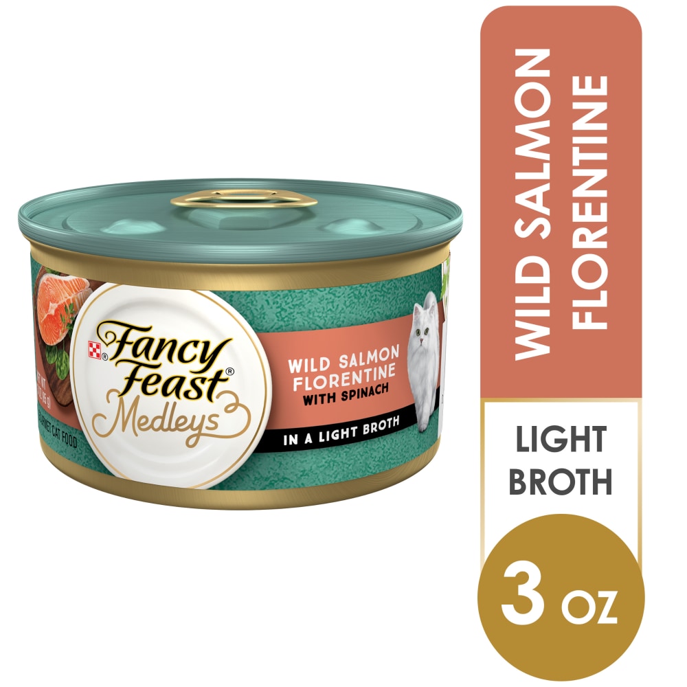 Purina Fancy Feast Medleys Wet Cat Food Wild Salmon Florentine with Spinach in a Light Broth