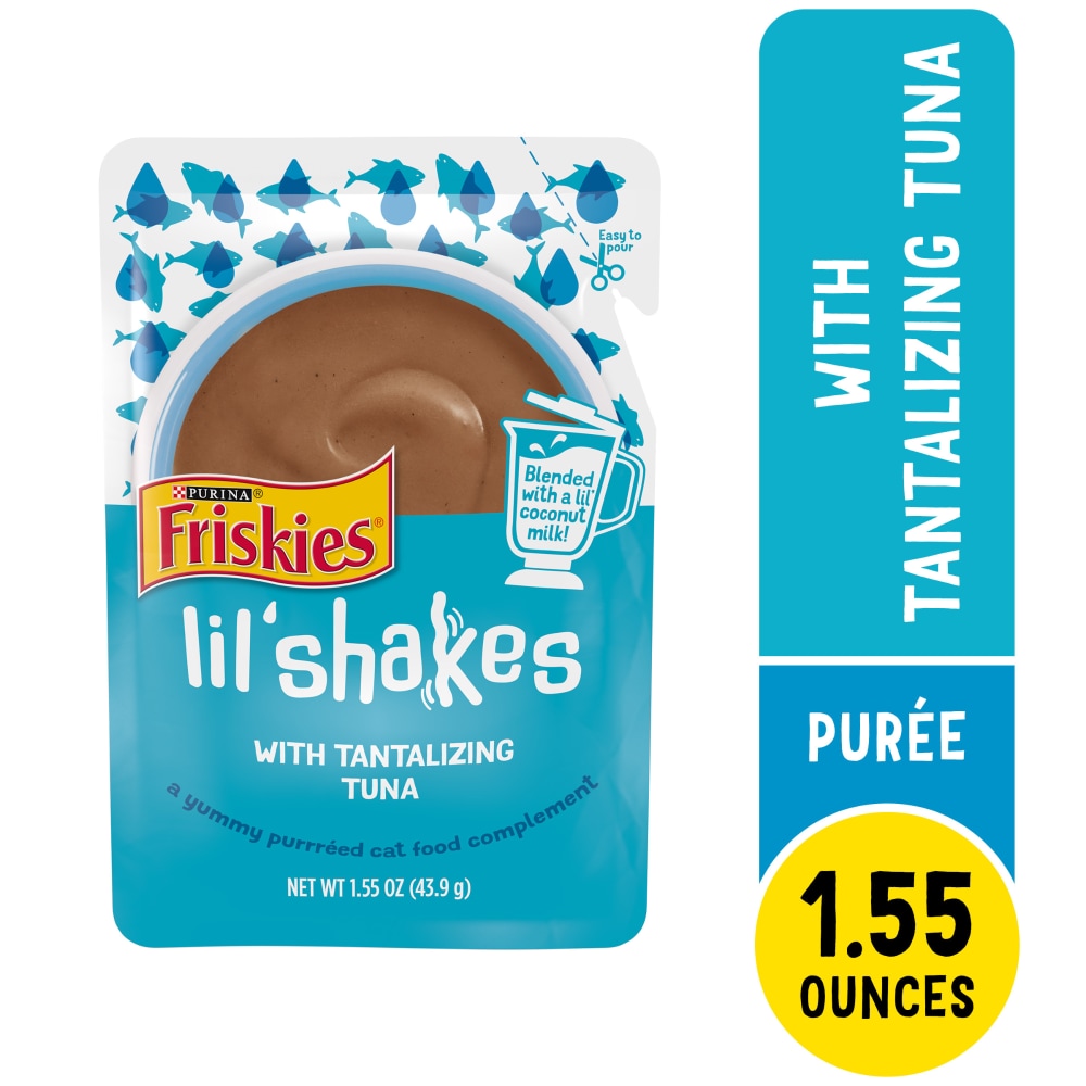 Purina Friskies Lil’ Shakes Wet Pureed Cat Food Topper With Tantalizing Tuna Lickable Cat Treats