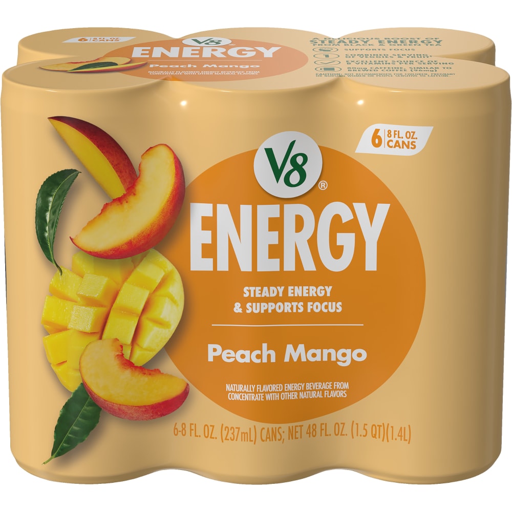 V8 Energy® Peach Mango Energy Drink, 8 fl oz Can (6 Pack)