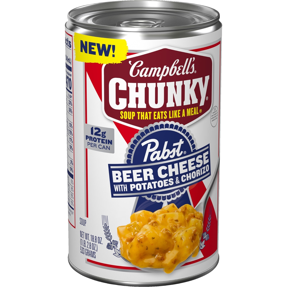 Campbell’s Chunky x Pabst Blue Ribbon Beer Cheese with Potatoes & Chorizo Soup, 18.8 oz Can