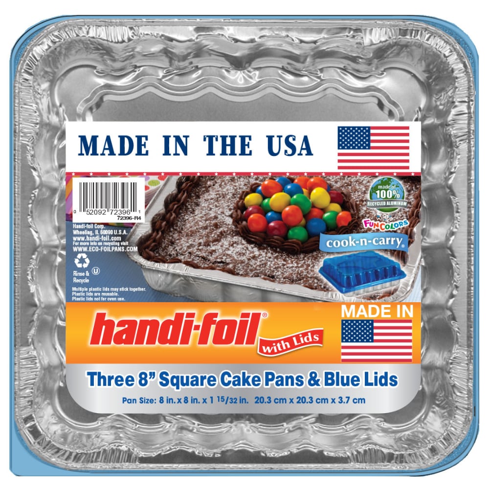 Handi-foil® Cook-n-Carry® Square Cake Disposable Pans and Lids – Silver/Blue