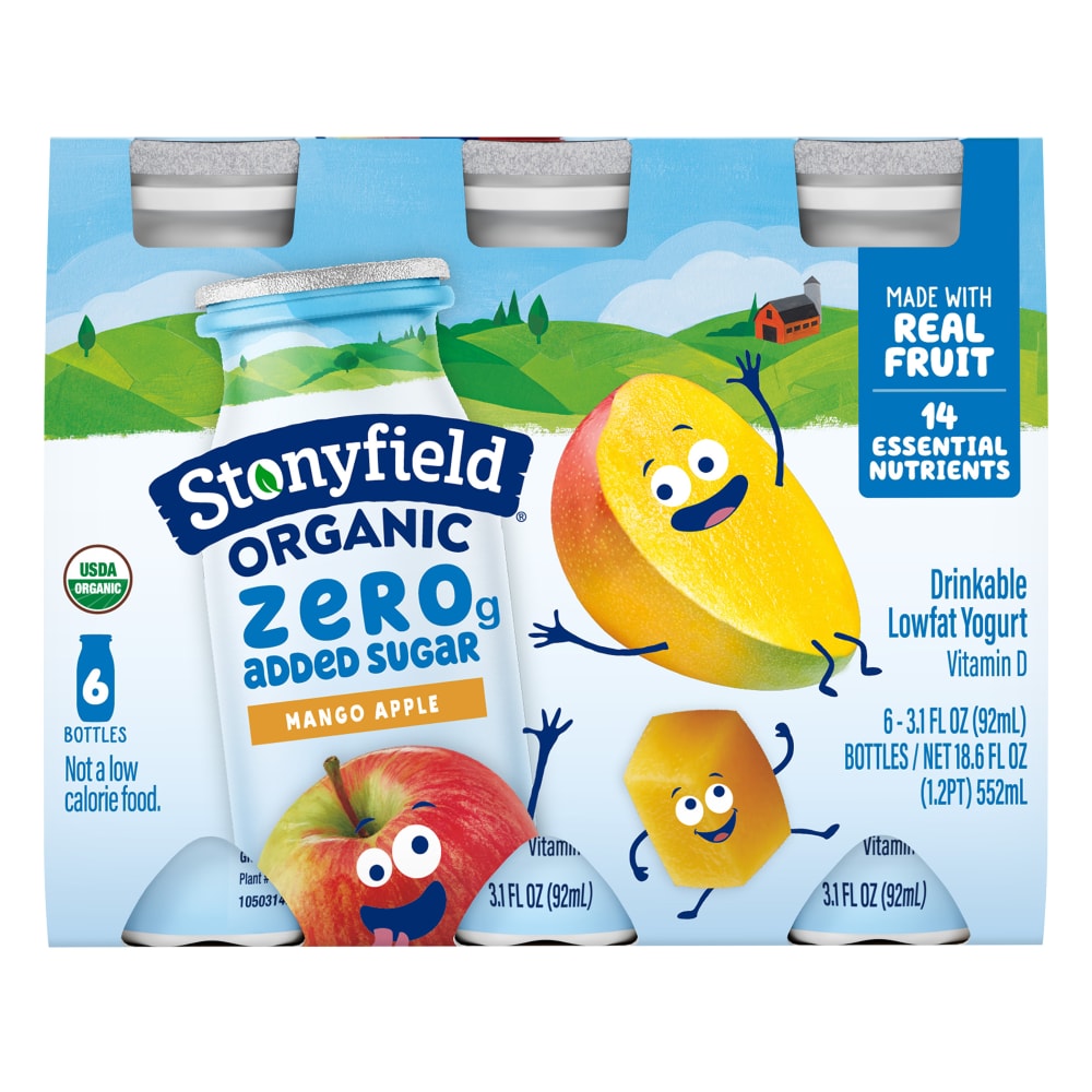 Stonyfield Organic Kids Zero Grams Added Sugar Mango Apple Lowfat Yogurt Smoothies