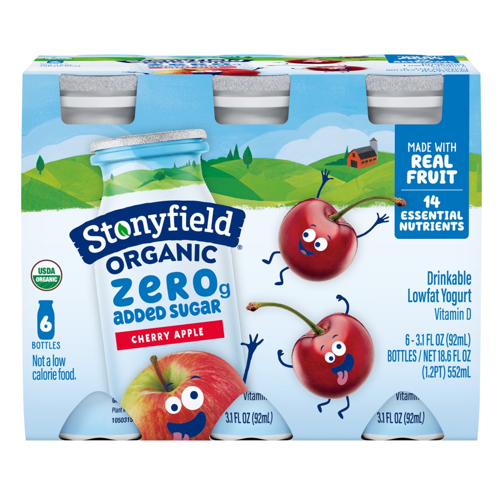 Stonyfield Organic Kids Zero Grams Added Sugar Cherry Apple Lowfat Yogurt Smoothies