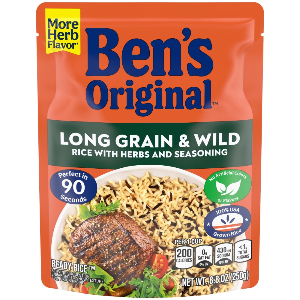 Ben’s Original Ready Rice Long Grain and Wild Flavored Rice, Easy Dinner Side, 8.8 oz Pouch