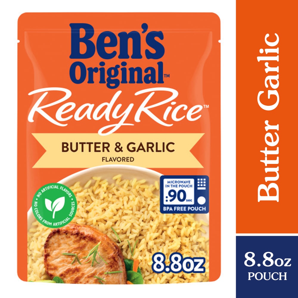 Ben’s Original Ready Rice Butter and Garlic Flavored Rice, Easy Dinner Side, 8.8 oz Pouch