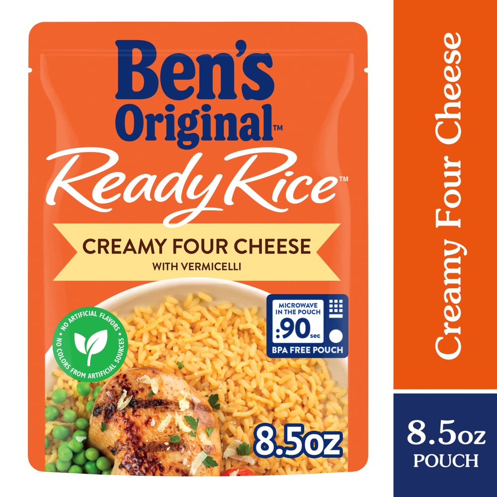 Ben’s Original Ready Rice Creamy Four Cheese Flavored Rice, Easy Dinner Side, 8.5 oz Pouch