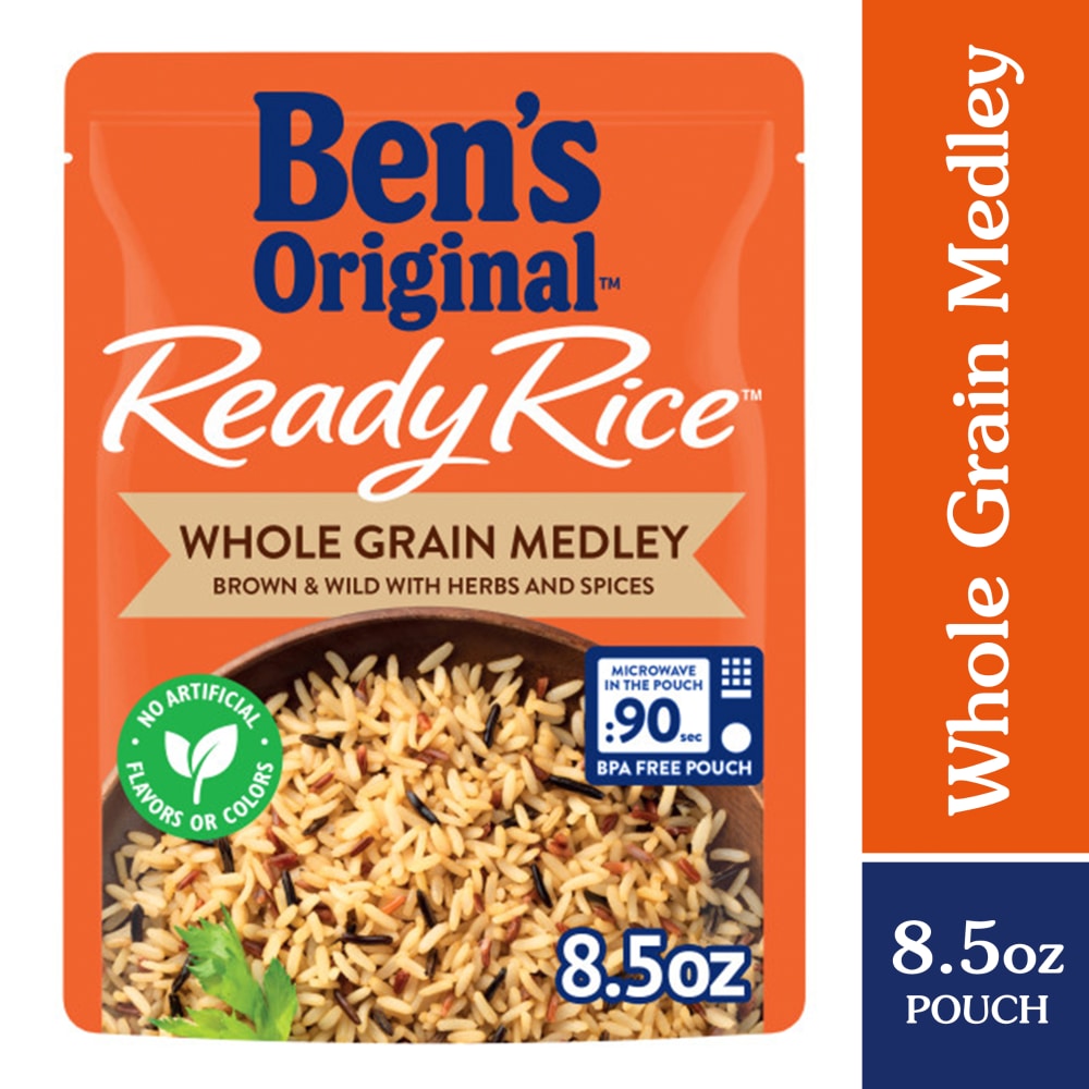 Ben’s Original Ready Rice Whole Grain Medley Flavored Rice, Easy Dinner Side, 8.5 oz Pouch