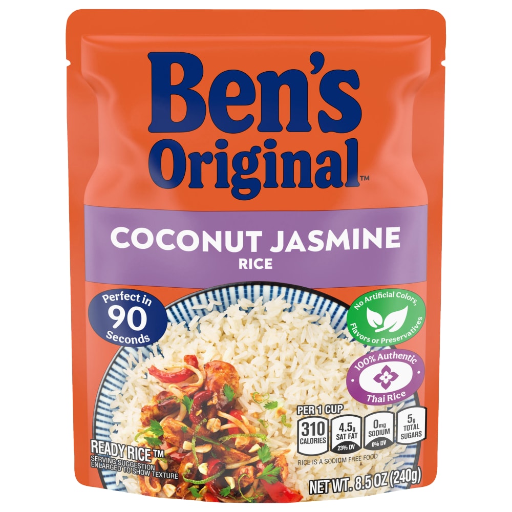 Ben’s Original Ready Rice Coconut Jasmine Flavored Rice, Easy Dinner Side, 8.5 oz Pouch