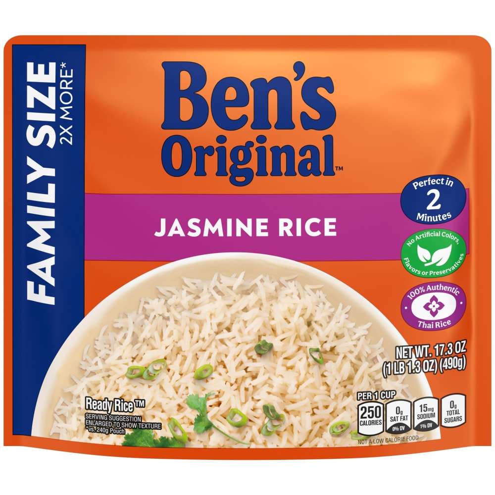 Ben’s Original Ready Rice Jasmine Family Size Rice, Easy Dinner Side, 17.3 oz Pouch