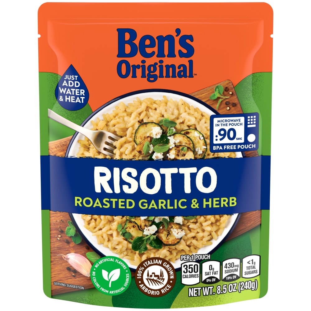 BEN’S ORIGINAL Risotto Roasted Garlic & Herb Flavored Rice, Easy Dinner Side, 8.5 oz Pouch