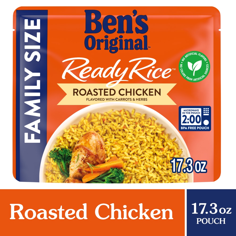 Ben’s Original Ready Rice Roasted Chicken Flavored Family Size Rice, Easy Dinner Side, 17.3 oz Pouch