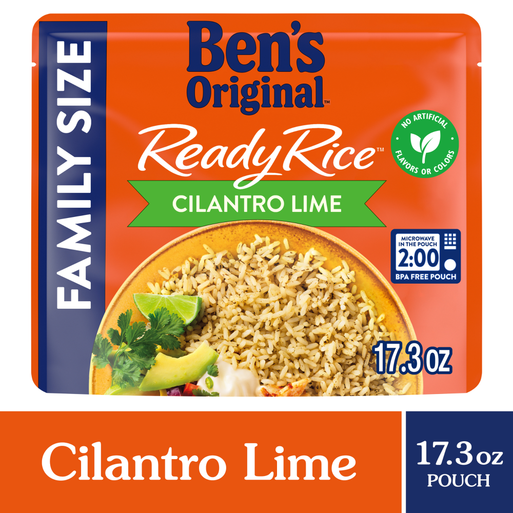 Ben’s Original Ready Rice Cilantro Lime Flavored Family Size Rice, Easy Dinner Side, 17.3 oz Pouch