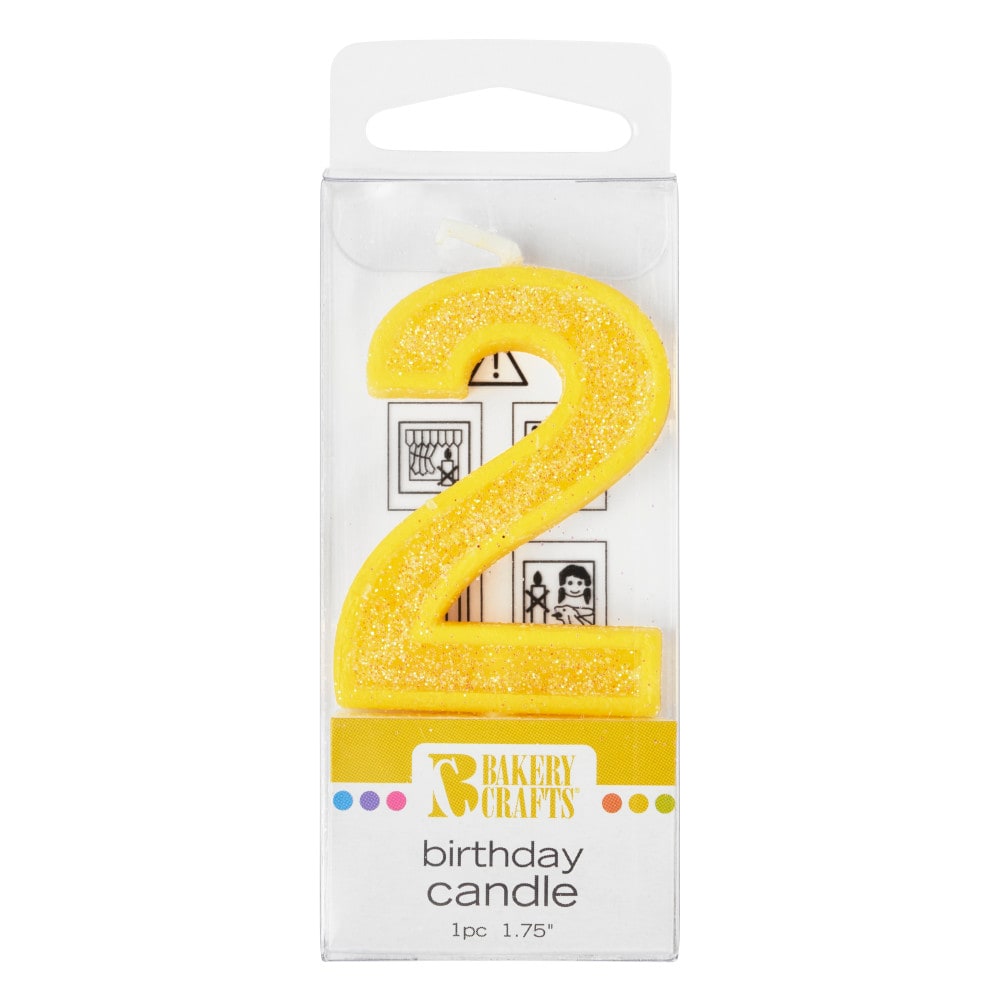 Bakery Crafts Glitter Yellow 2 Birthday Candle