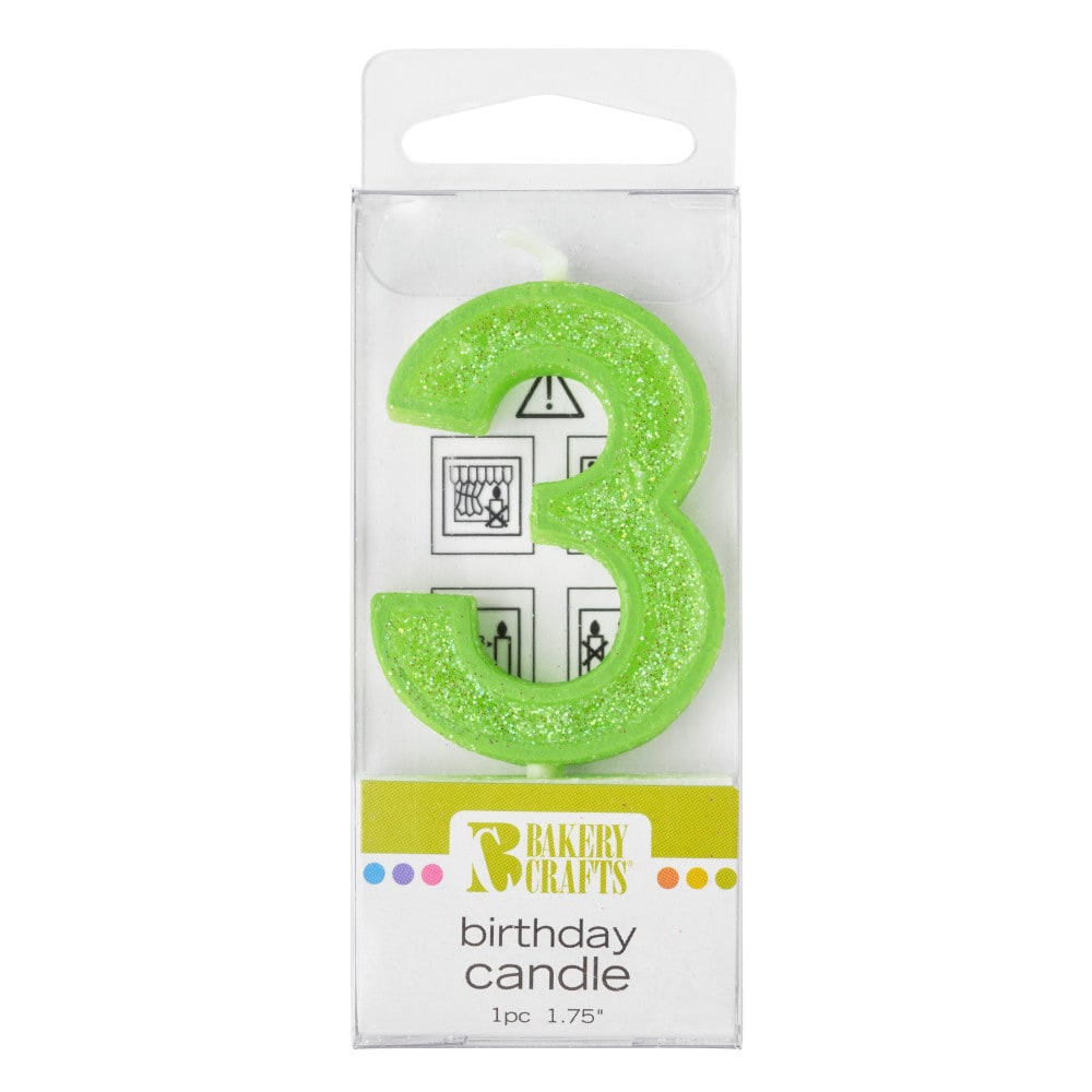 Bakery Crafts Glitter Green 3 Birthday Candle