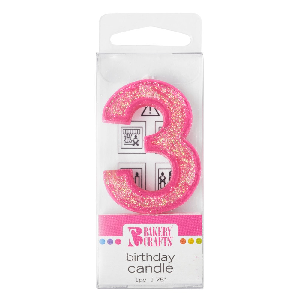 Bakery Crafts Glitter Pink 3 Birthday Candle