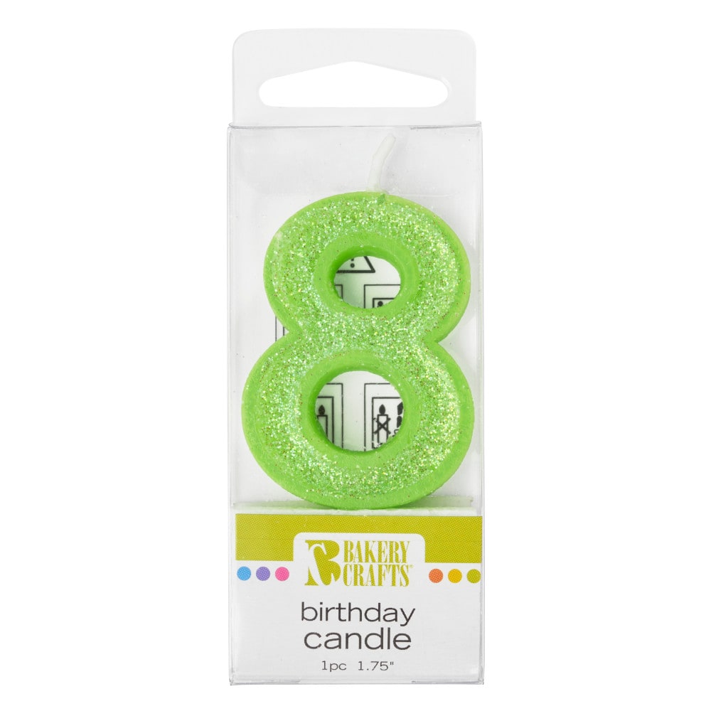 Bakery Crafts Glitter Green 8 Birthday Candle