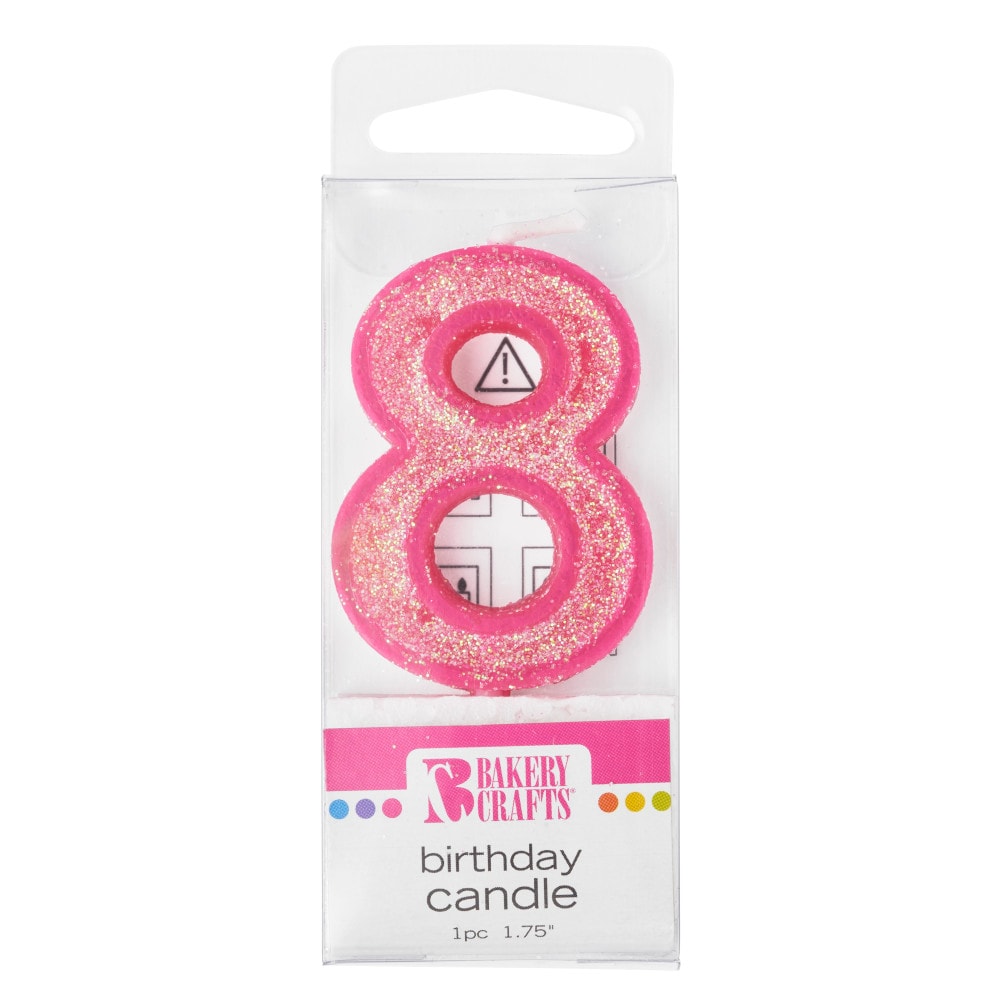 Bakery Crafts Glitter Pink 8 Birthday Candle