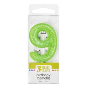 Bakery Crafts Glitter Green 9 Birthday Candle