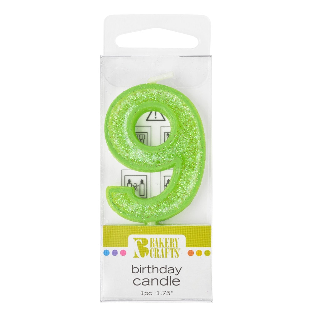 Bakery Crafts Glitter Green 9 Birthday Candle