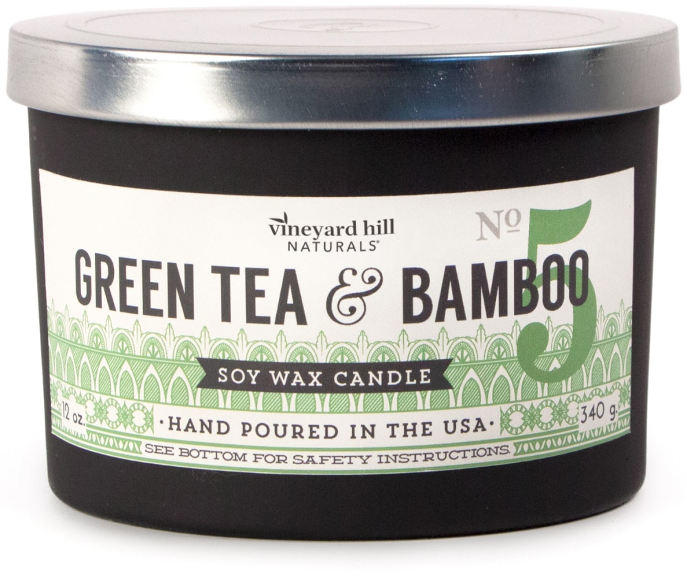 Vineyard Hill Naturals 3-Wick Green Tea and Bamboo Soy Jar Candle – Black