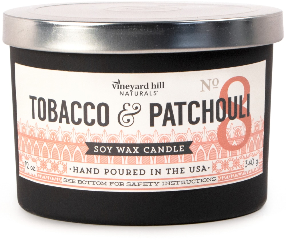 Vineyard Hill Naturals 3-Wick Tobacco and Patchouli Soy Jar Candle – Black