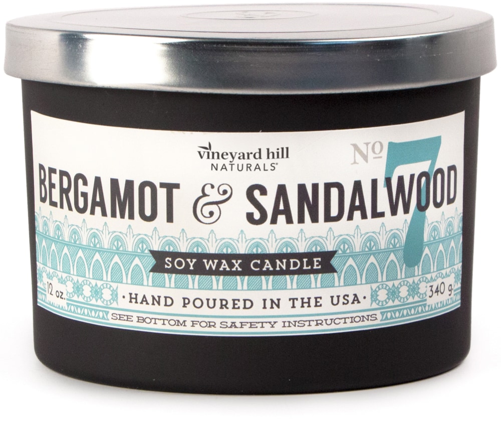 Vineyard Hill Naturals 3-Wick Bergamot and Sandalwood Soy Jar Candle – Black