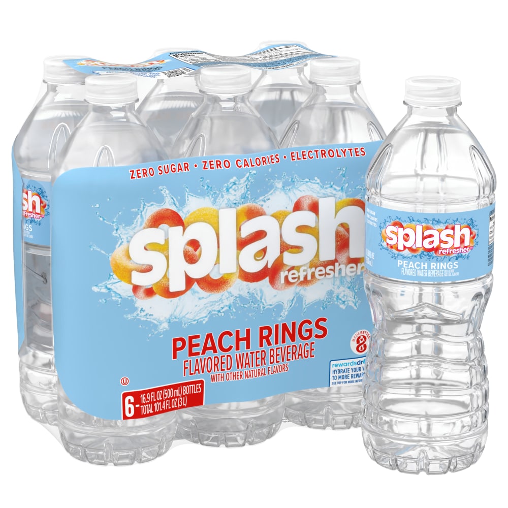 Splash Refresher Peach Rings Flavored Water, 16.9 fl oz, 6 Pack