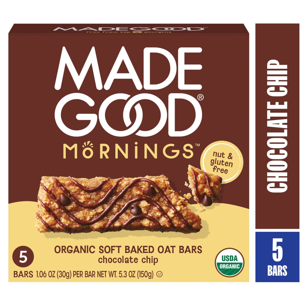 MadeGood Mornings Chocolate Chip Bars 5×1.06OZ