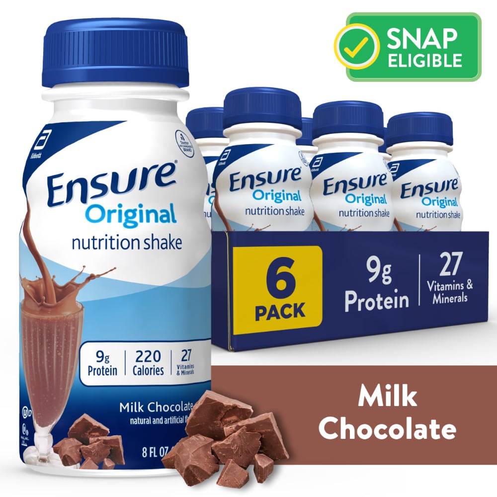 Ensure Original Milk Chocolate Nutrition Shake | Small Meal Replacement Shake | 8 fl oz – 6 Pack