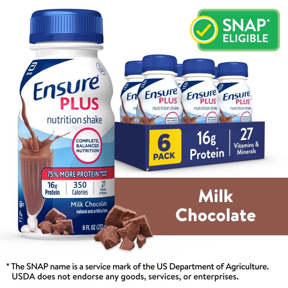 Ensure Plus Milk Chocolate Nutrition Shake | Meal Replacement Shake | 8 fl oz – 6 Pack