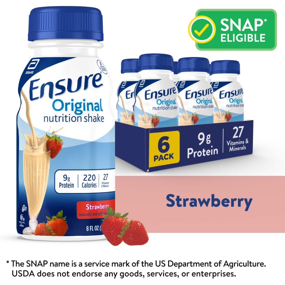 Ensure Original Strawberry Nutrition Shake | Small Meal Replacement Shake | 8 fl oz – 6 Pack