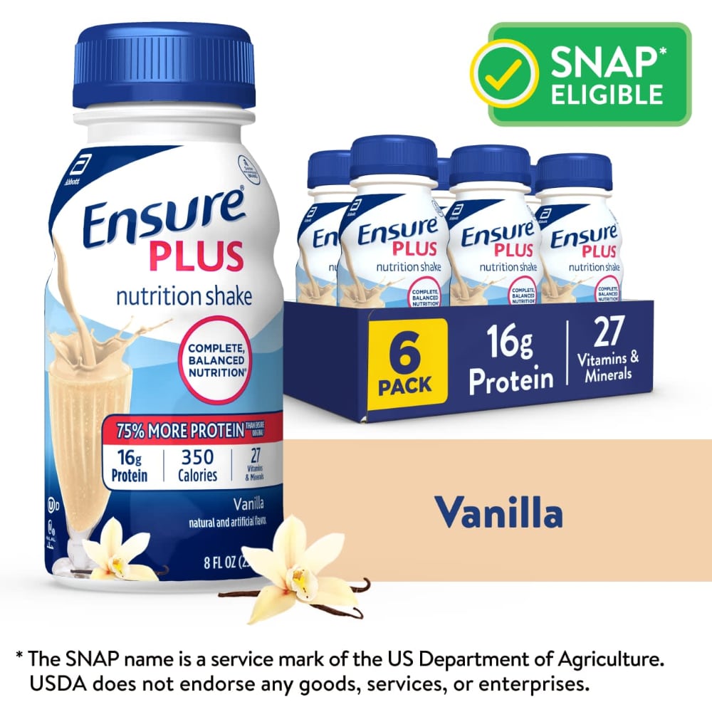 Ensure Plus Vanilla Nutrition Shake | Meal Replacement Shake | 8 fl oz – 6 Pack