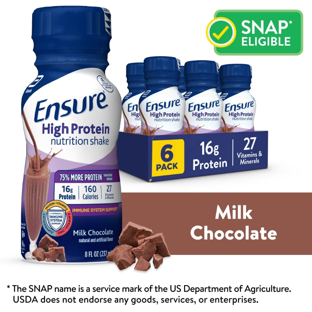 Ensure High Protein Milk Chocolate Nutrition Shake | 8 fl oz, 6 Pack