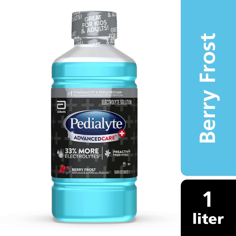 Pedialyte AdvancedCare Plus Electrolyte Drink | For Kids & Adults | Berry Frost, 1 Liter
