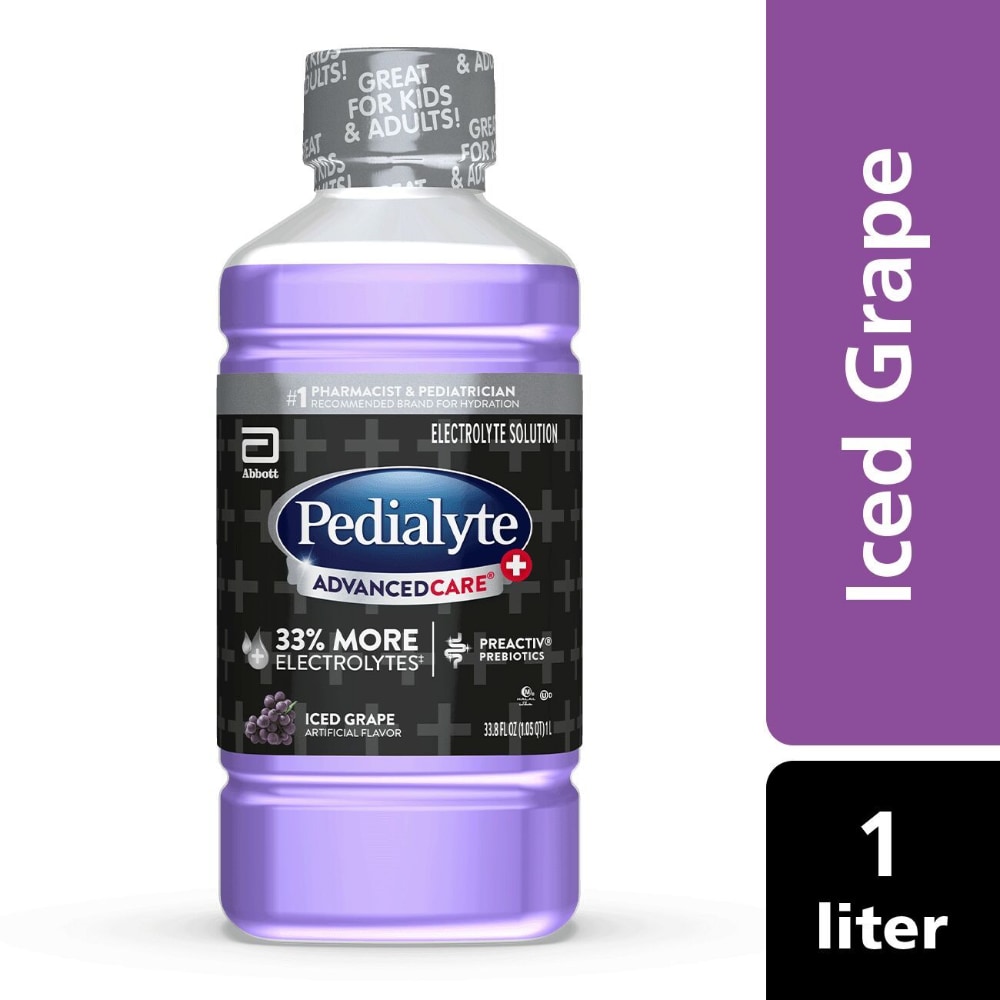 Pedialyte AdvancedCare Plus Electrolyte Drink | For Kids & Adults | Iced Grape, 1 Liter