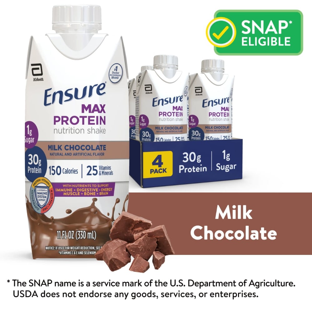 Ensure Max Protein Nutrition Shake, Milk Chocolate, 30g Protein, 11 fl oz, 4 Pack