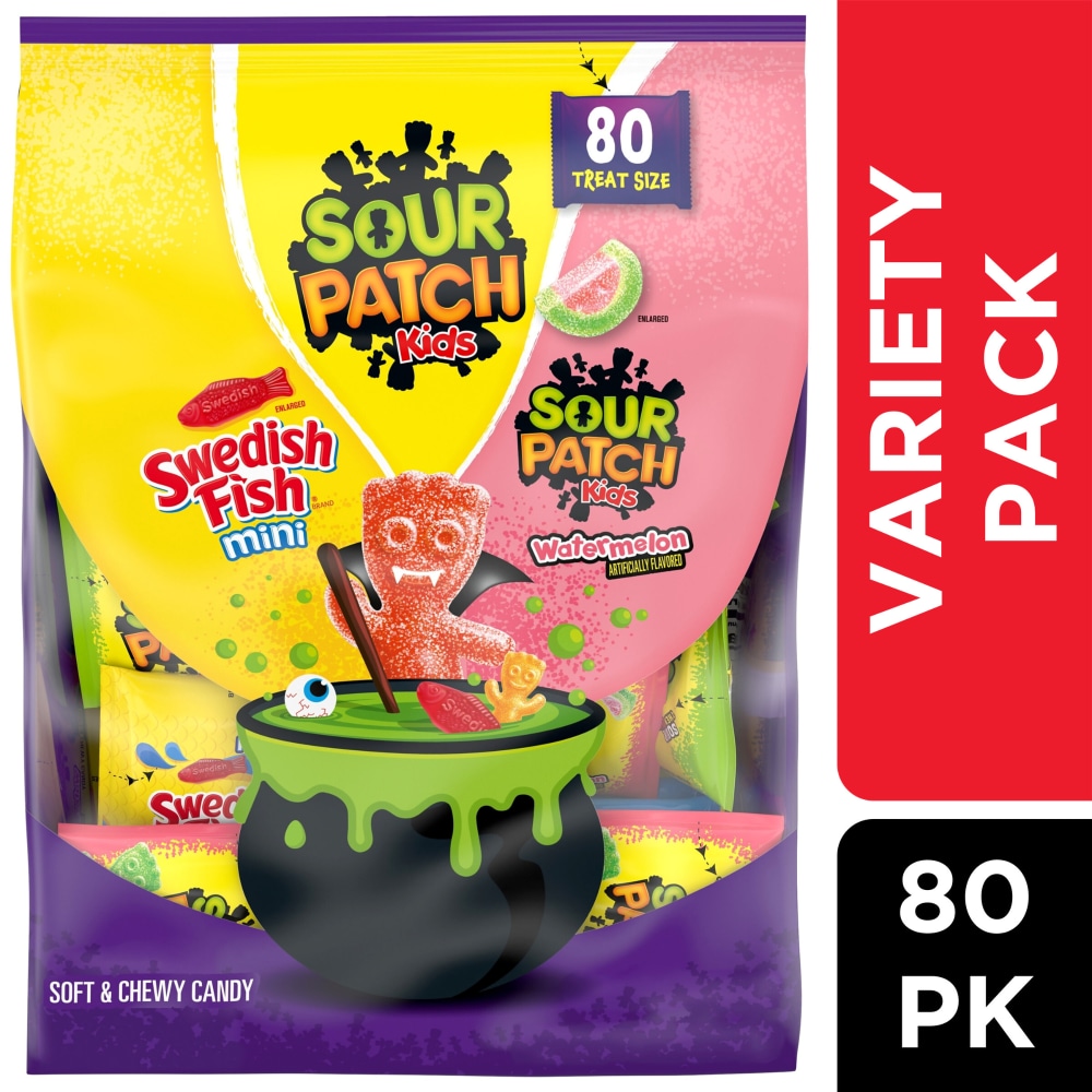 SOUR PATCH KIDS and SWEDISH FISH Mini Soft & Chewy Gummy Halloween Candy Variety Pack