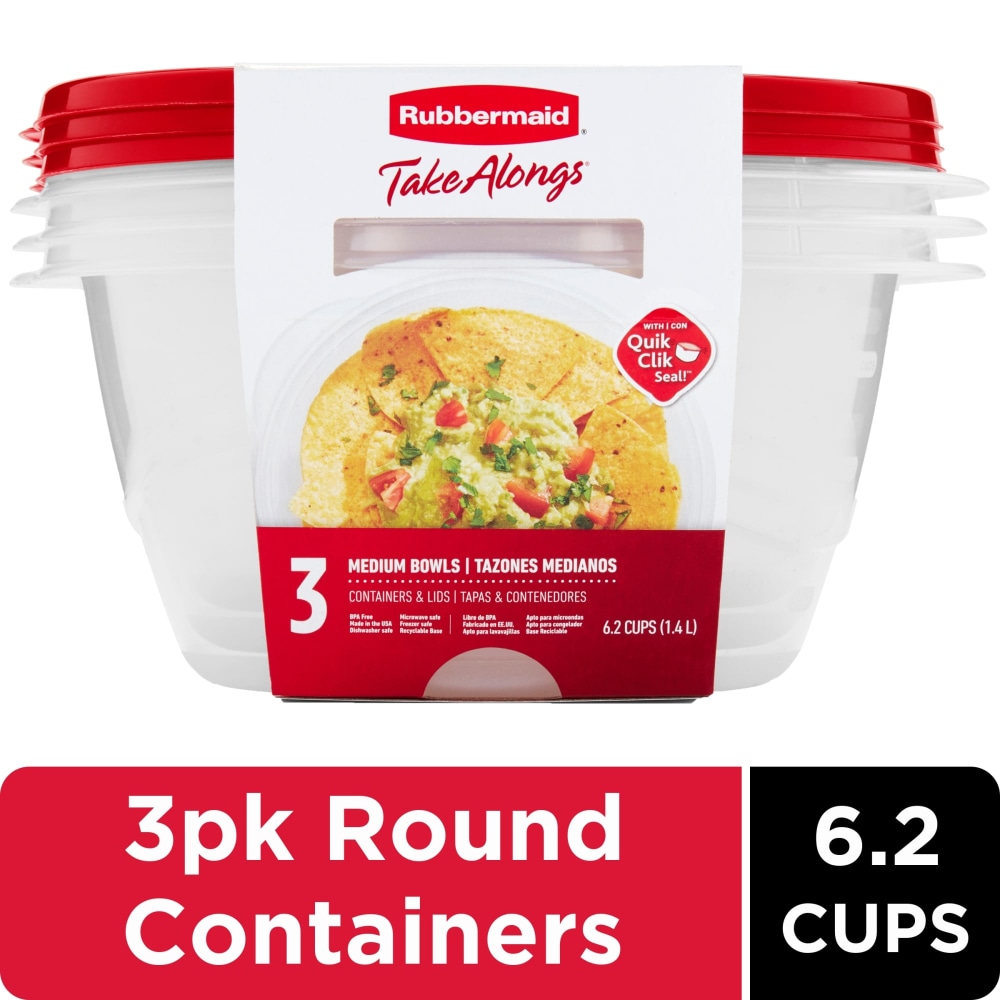 Rubbermaid® TakeAlongs® Food Storage Containers, 6.2 Cup, Tint Chili, 3 Count ,Chili Red