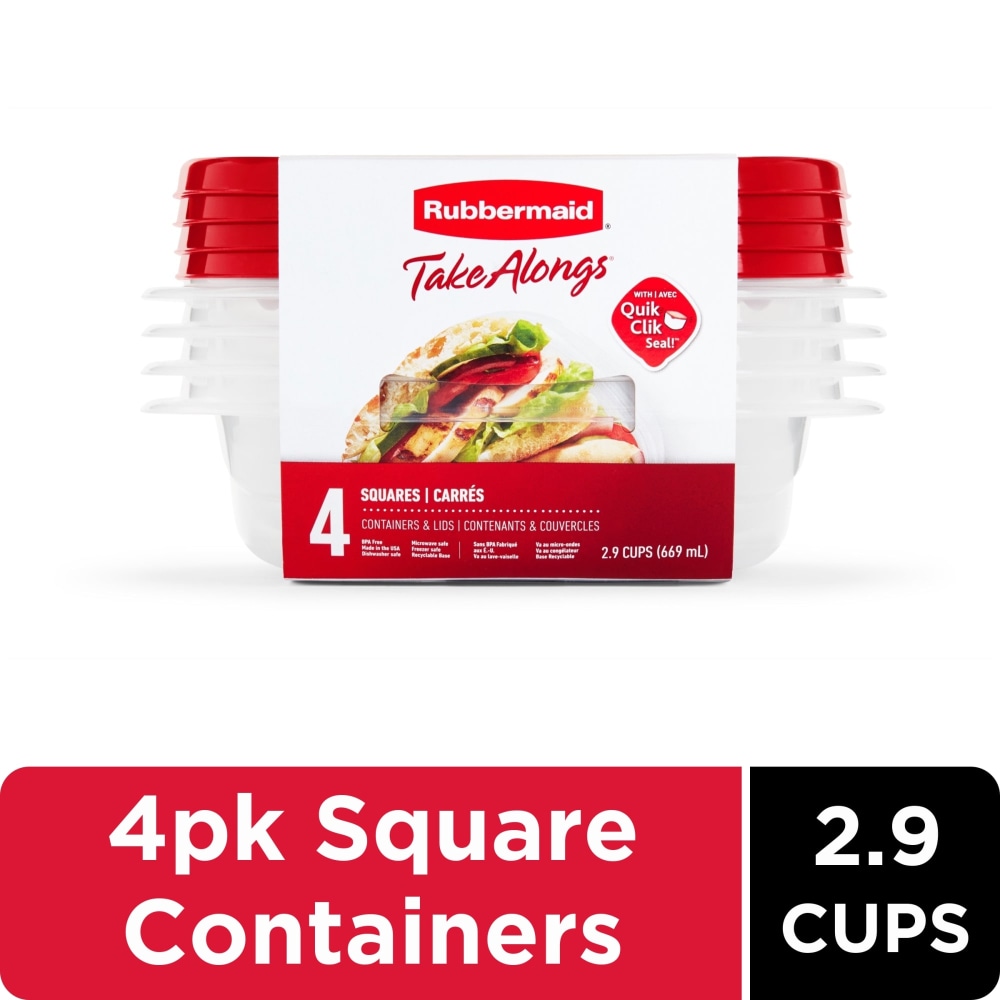 Rubbermaid® TakeAlongs® 2.9 Cup Square Food Storage Containers, 4 Pack, Chili Red