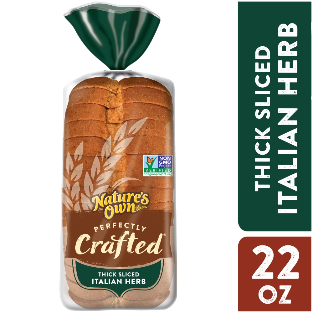 Nature’s Own Perfectly Crafted Italian Herb Bread, Thick Sliced Non-GMO Italian Bread, 22 oz Loaf