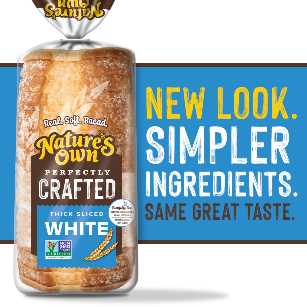 Nature’s Own Perfectly Crafted White Bread, Thick Sliced Non-GMO Sandwich Bread, 22 oz Loaf