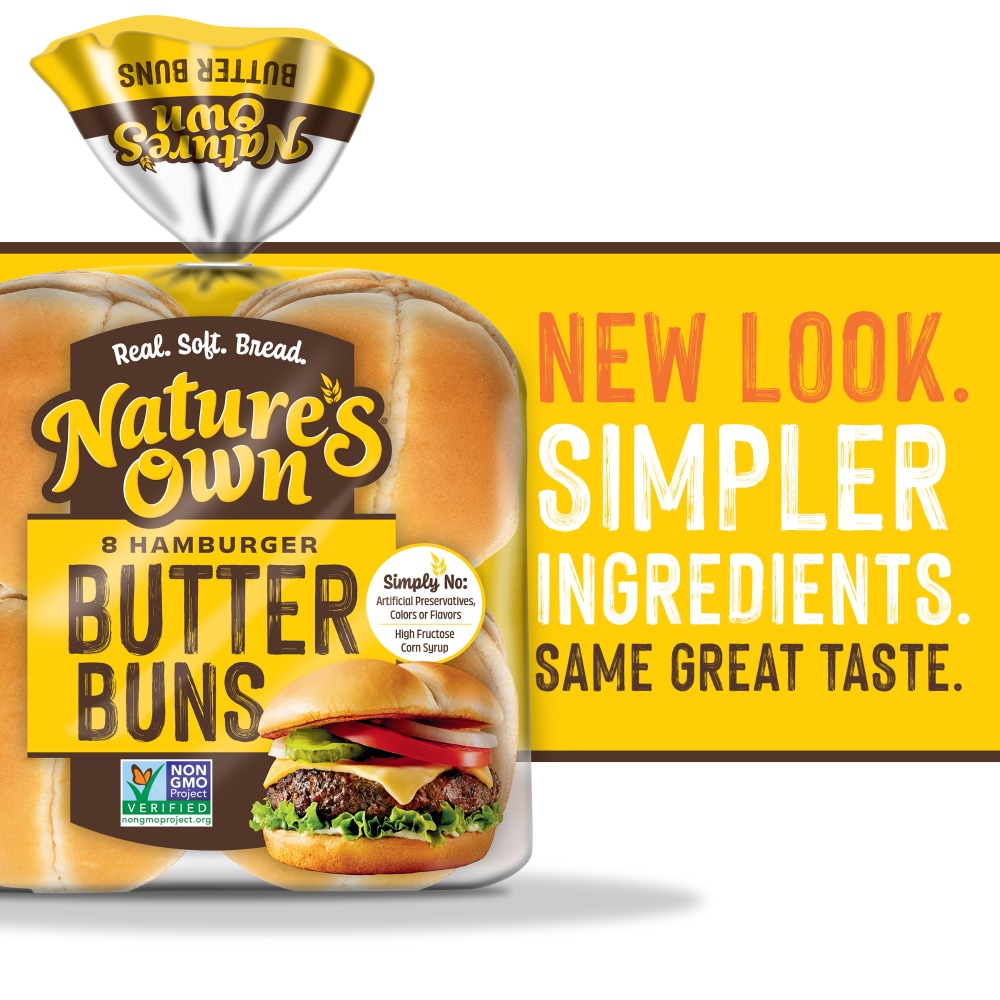 Nature’s Own Butter Buns Hamburger Buns, Non-GMO Hamburger Buns, 8 Count