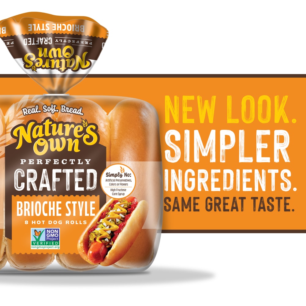 Nature’s Own Perfectly Crafted Brioche Style Hot Dog Rolls, Non-GMO Hot Dog Buns