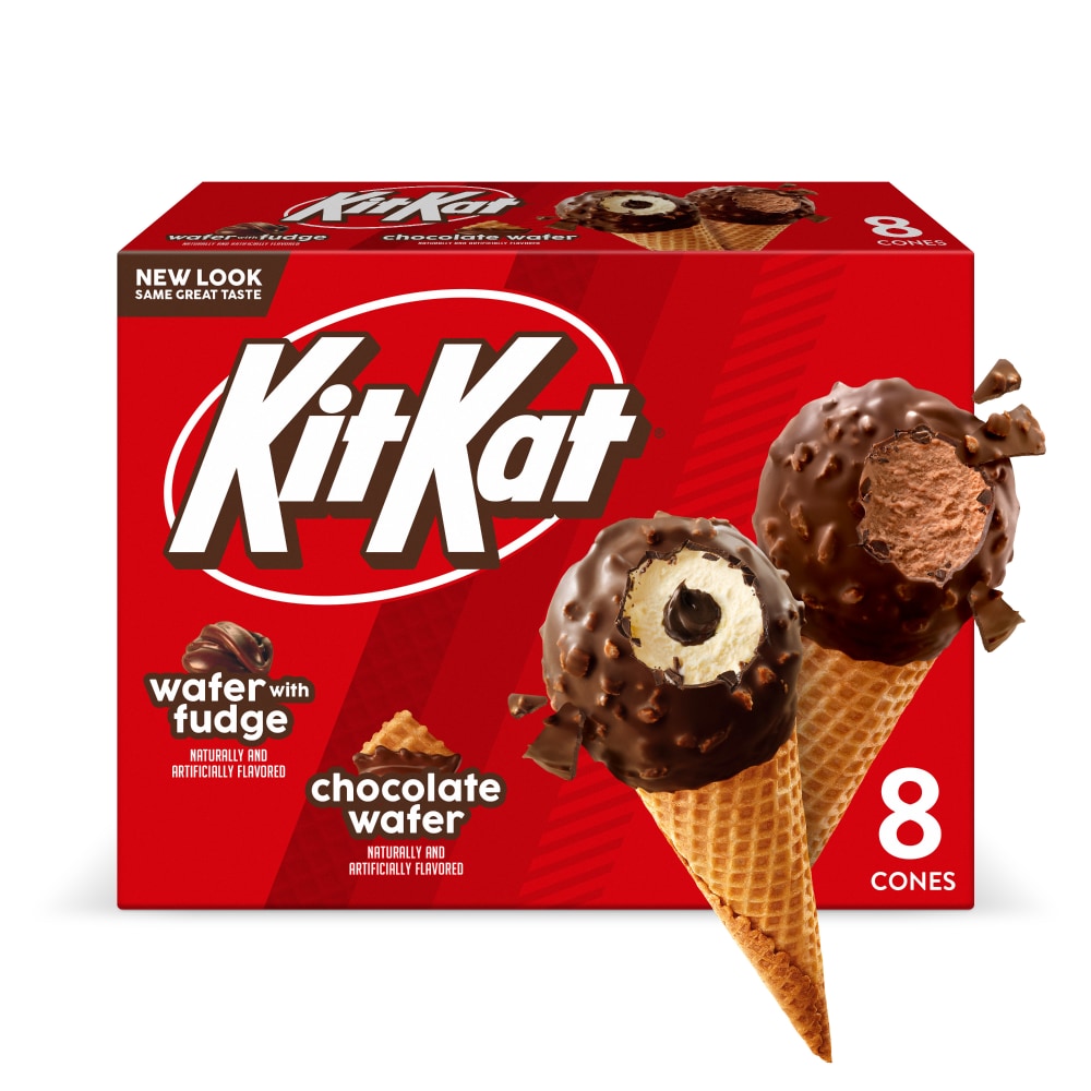 Kit Kat Frozen Dairy Dessert Cones, Wafer with Fudge & Chocolate Wafer, 8 Count