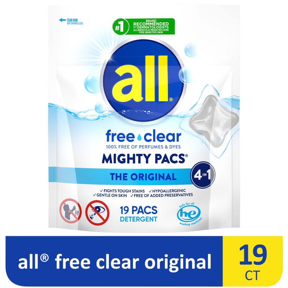all® free clear MIGHTY PACS® The Original Unscented Laundry Detergent Pacs Gentle for Sensitive Skin