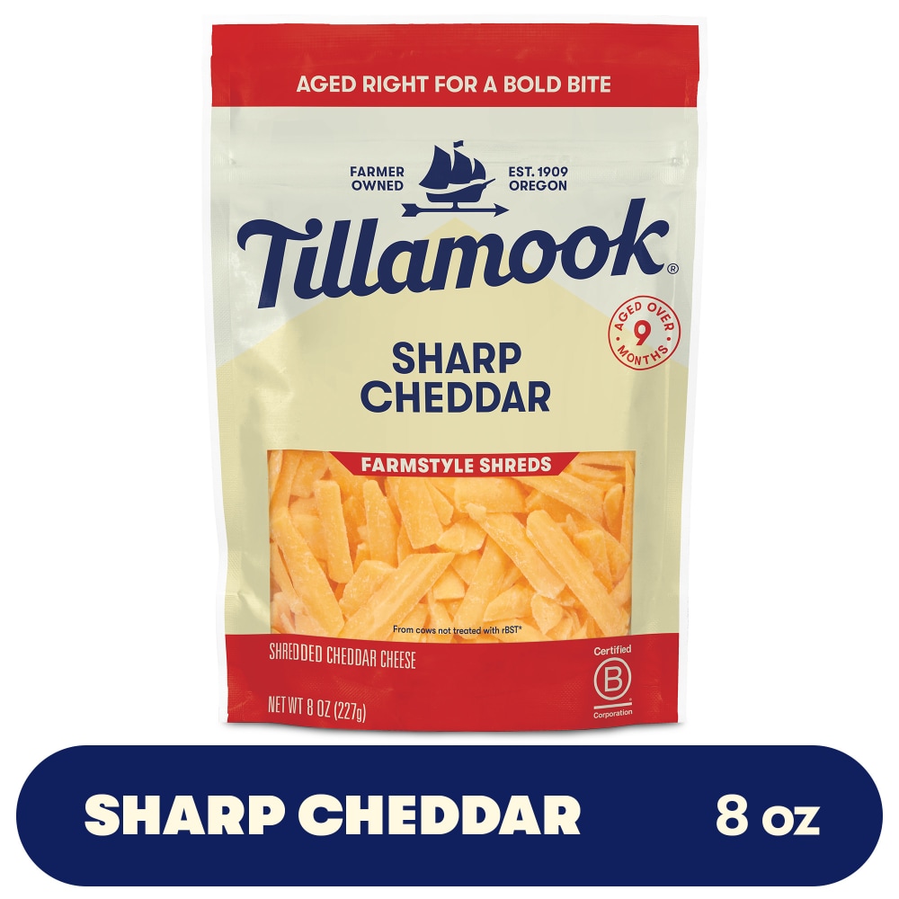 Tillamook Farmstyle Thick Cut Sharp Cheddar Shredded Cheese, 8oz
