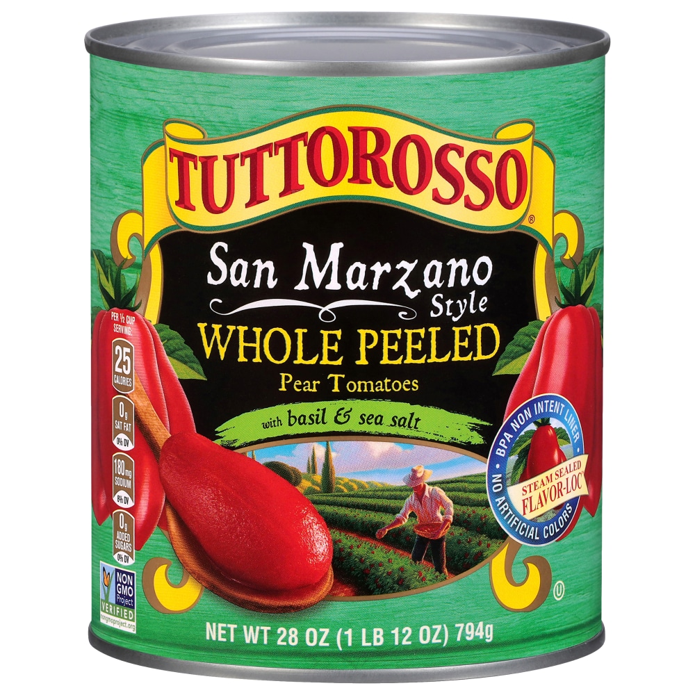 Tuttorosso San Marzano Whole Peeled Pear Tomatoes with Basil